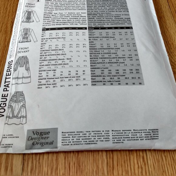 Vogue Pattern 2761 Issey Miyake Size 14 16 18 Top & Skirt UNCUT FF - Picture 9 of 13